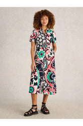 White Stuff Womens Rua Jersey Shirt Dress in BLK_MLT Art WS443078
